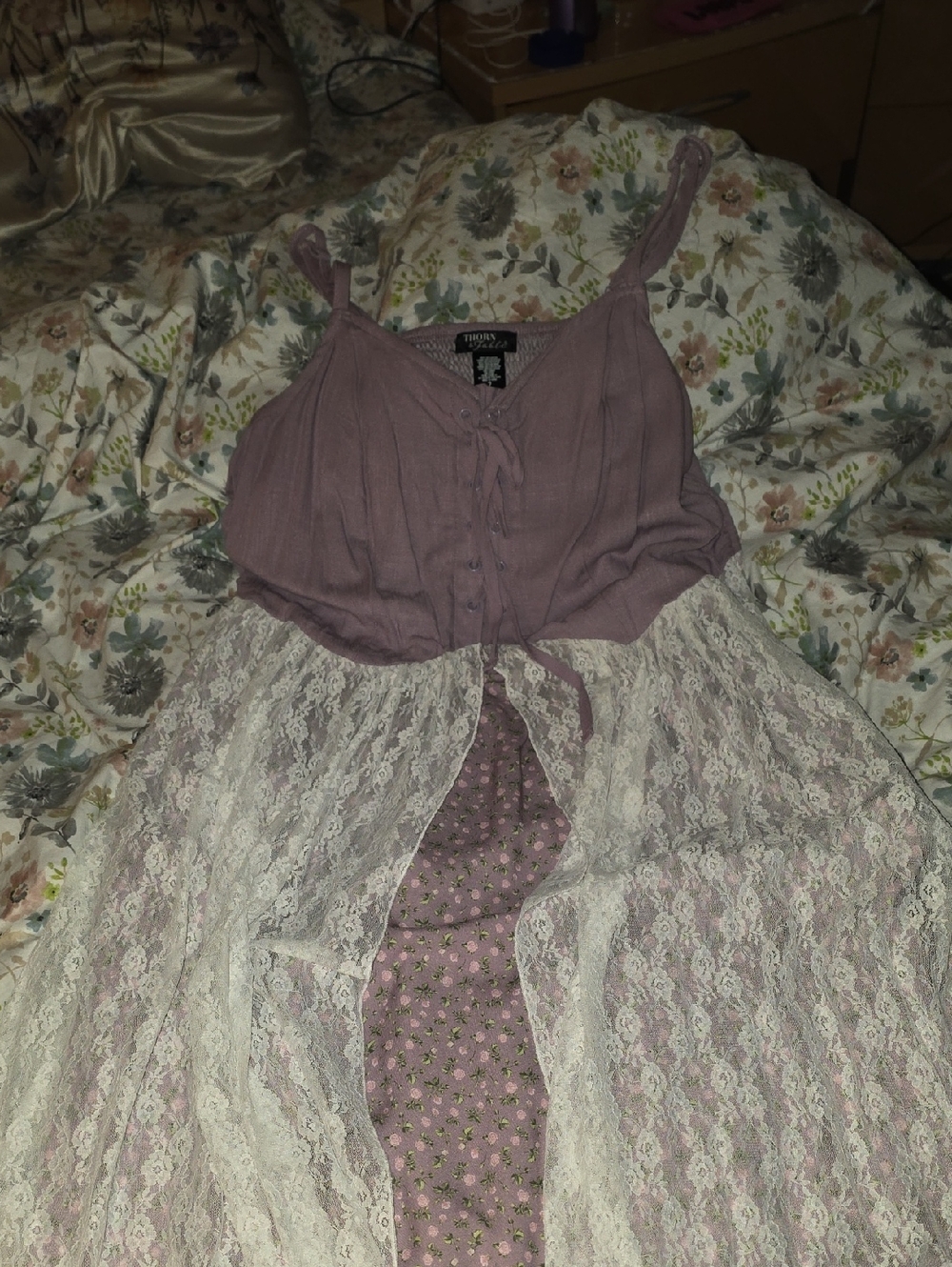 thor Dusty Mauve Lace-Trim Camisole Dress